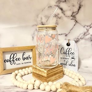 💕XOXO Glass Coffee Tumbler with Straw and Lid💕